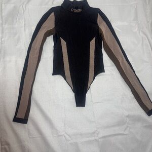 Heron Preston Black & Taupe Colorblock Long Sleeve Bodysuit Size S